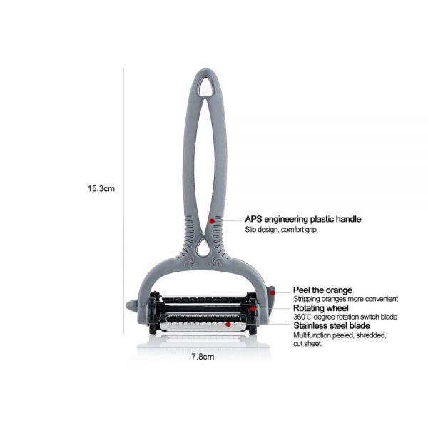 3 in1 Multifunctional 360 Degree Rotary Potato Peeler Gray 0 - Tophatter Daily Deals