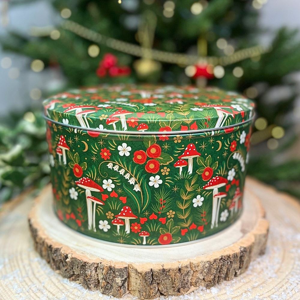 Woodland Mushroom Cake Tin | Round Metal Storage Tin For Bakers - 24 x 12cm Tin - Tophatter Daily Deals