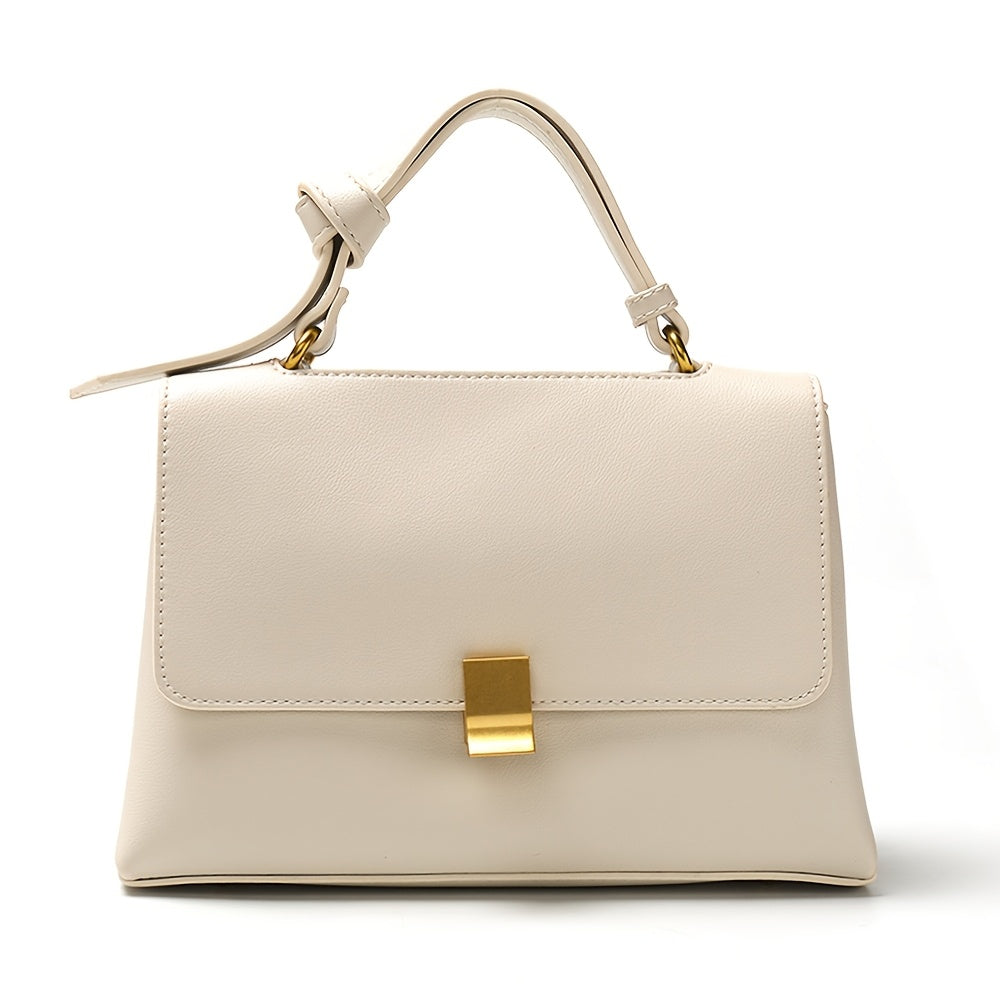Top Handle Flap Handbag with Gold Clasp and Crossbody Strap Cream Handbags & Wallets - Tophatter Daily Deals