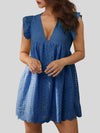 Ruffled Eyelet Cap Sleeve Mini Dress Sky Blue Casual Dresses - Tophatter Daily Deals