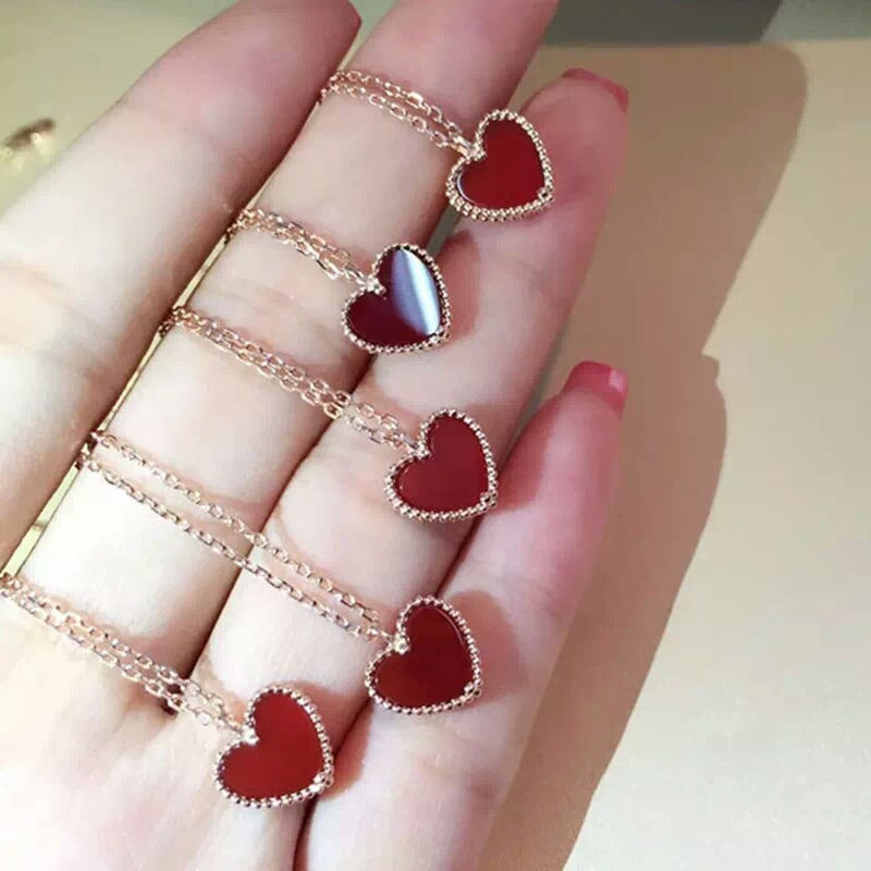 925 Sterling Silver Gold Plated Red Agate Heart-shaped Pendant 0 - Tophatter Daily Deals