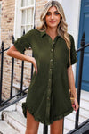 Ruffled Button Up Short Sleeve Dress Casual Dresses - Tophatter Daily Deals