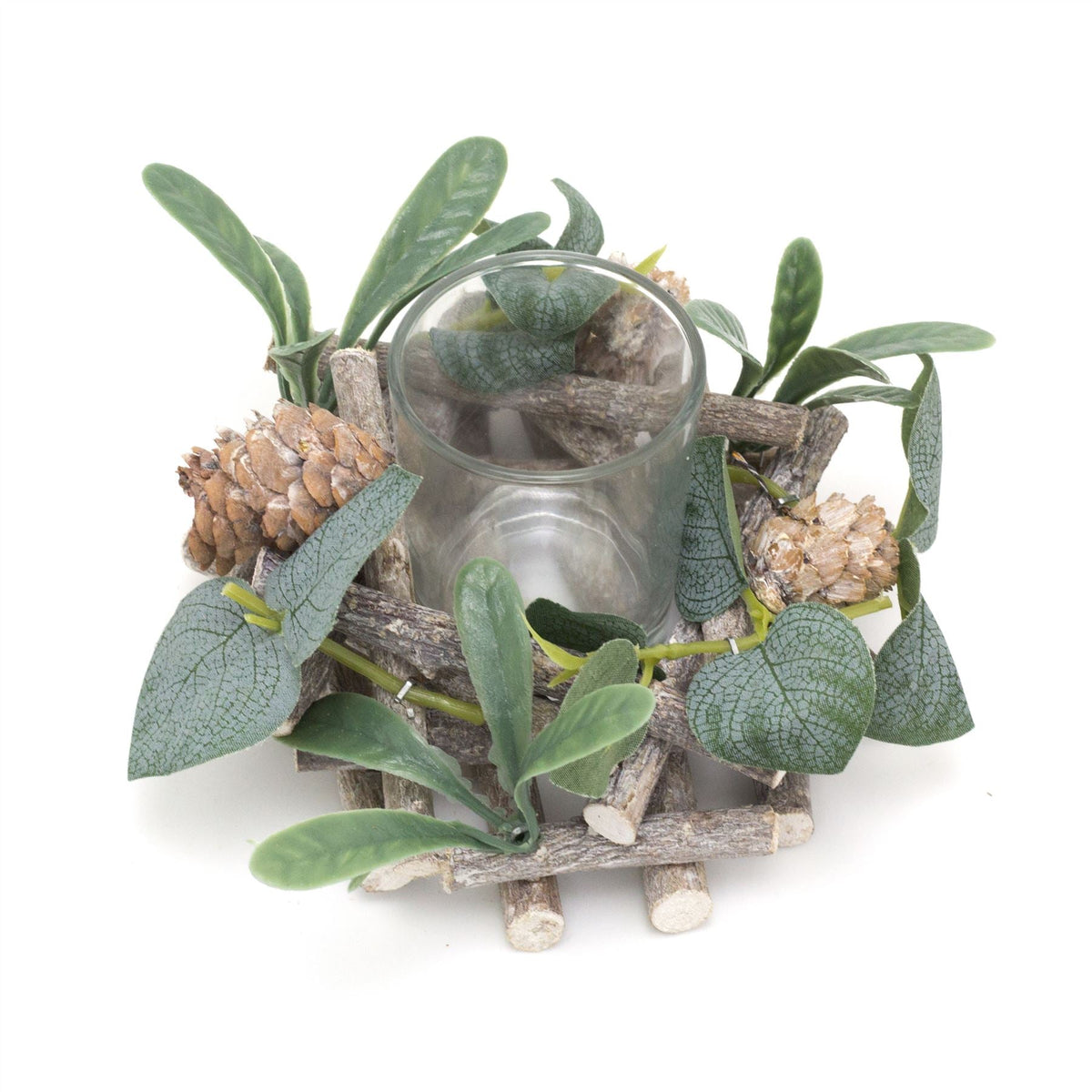 13cm Alpine Sage Christmas Tealight Candle Holder | Christmas Wreath Tea Light Holder | Christmas Candle Centerpiece Candle Holder - Tophatter Daily Deals