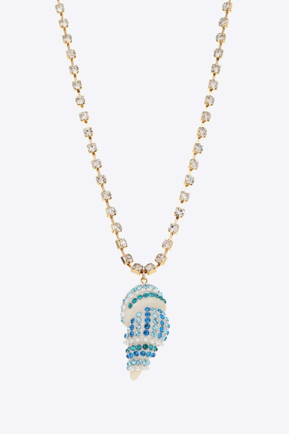 Conch Pendant Rhinestone Necklace Gold Cream Blue One Size Necklaces - Tophatter Daily Deals