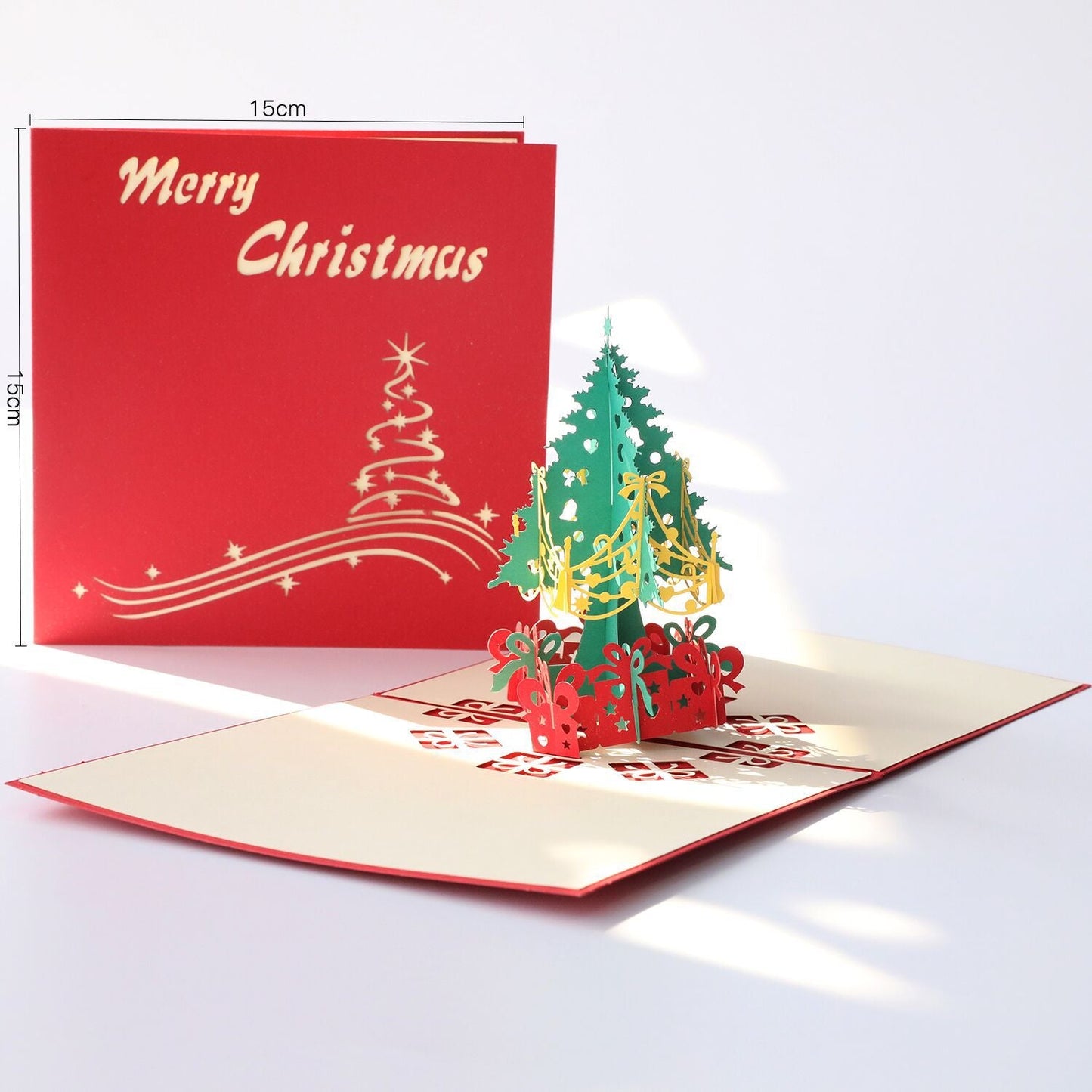 3d Christmas Greeting Card Stereo Christmas Tree Card Creative Christmas Tree Red Seal 0 - Tophatter Daily Deals