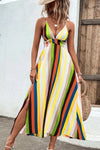 Multicolored Stripe Crisscross Backless Dress Casual Dresses - Tophatter Daily Deals