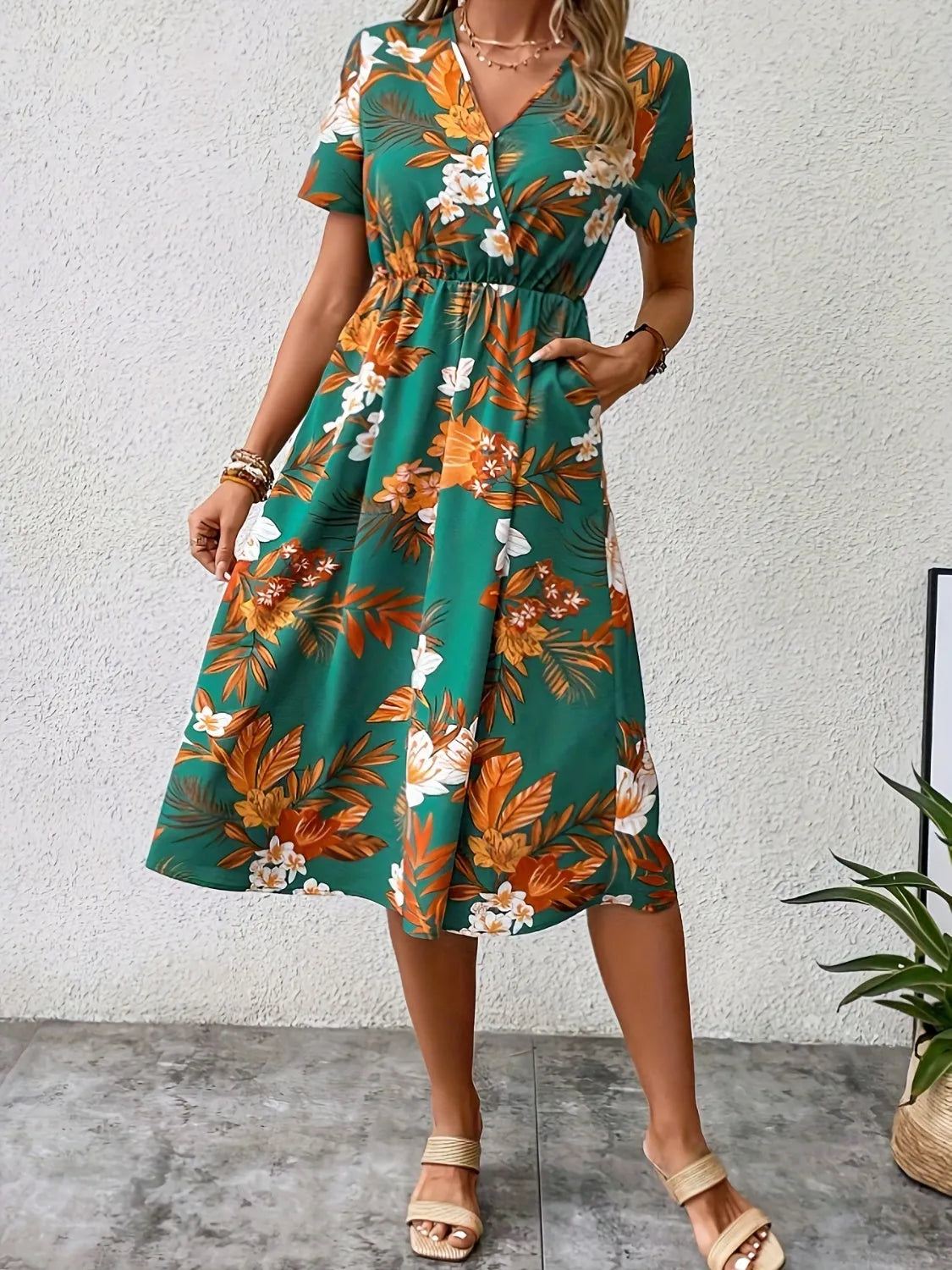 Floral Surplice Short Sleeve Dress Casual Dresses - Tophatter Daily Deals