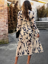 Printed V-Neck Long Sleeve Midi Dress Casual Dresses - Tophatter Daily Deals