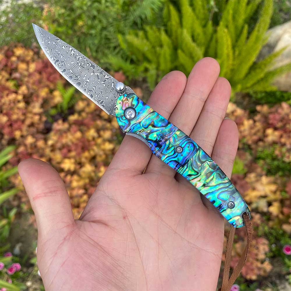 Damascus Knife Handmade Colored Folding Knife - Tophatter Daily Deals