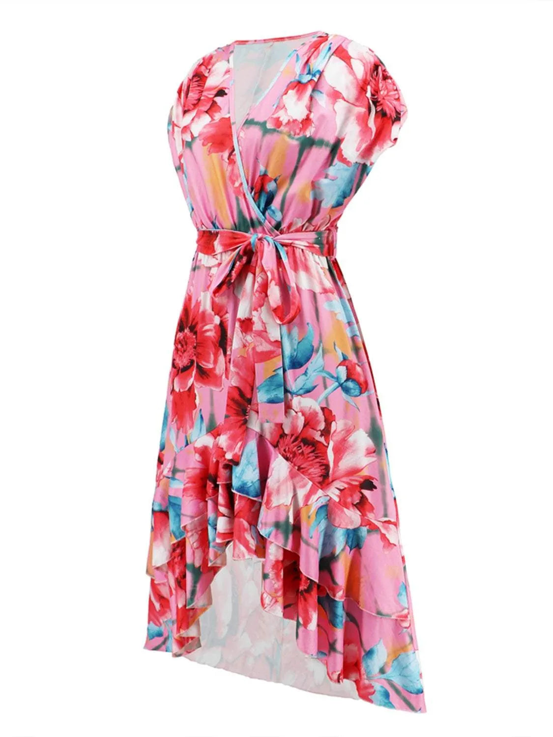 Ruffled Tied Floral Surplice Dress Casual Dresses - Tophatter Daily Deals