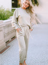 Round Neck Dropped Shoulder Top and Pants Lounge Set Light Gray Loungewear Sets - Tophatter Daily Deals