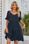 V-Neck Flounce Sleeve Tiered Dress Navy Casual Dresses - Tophatter Daily Deals