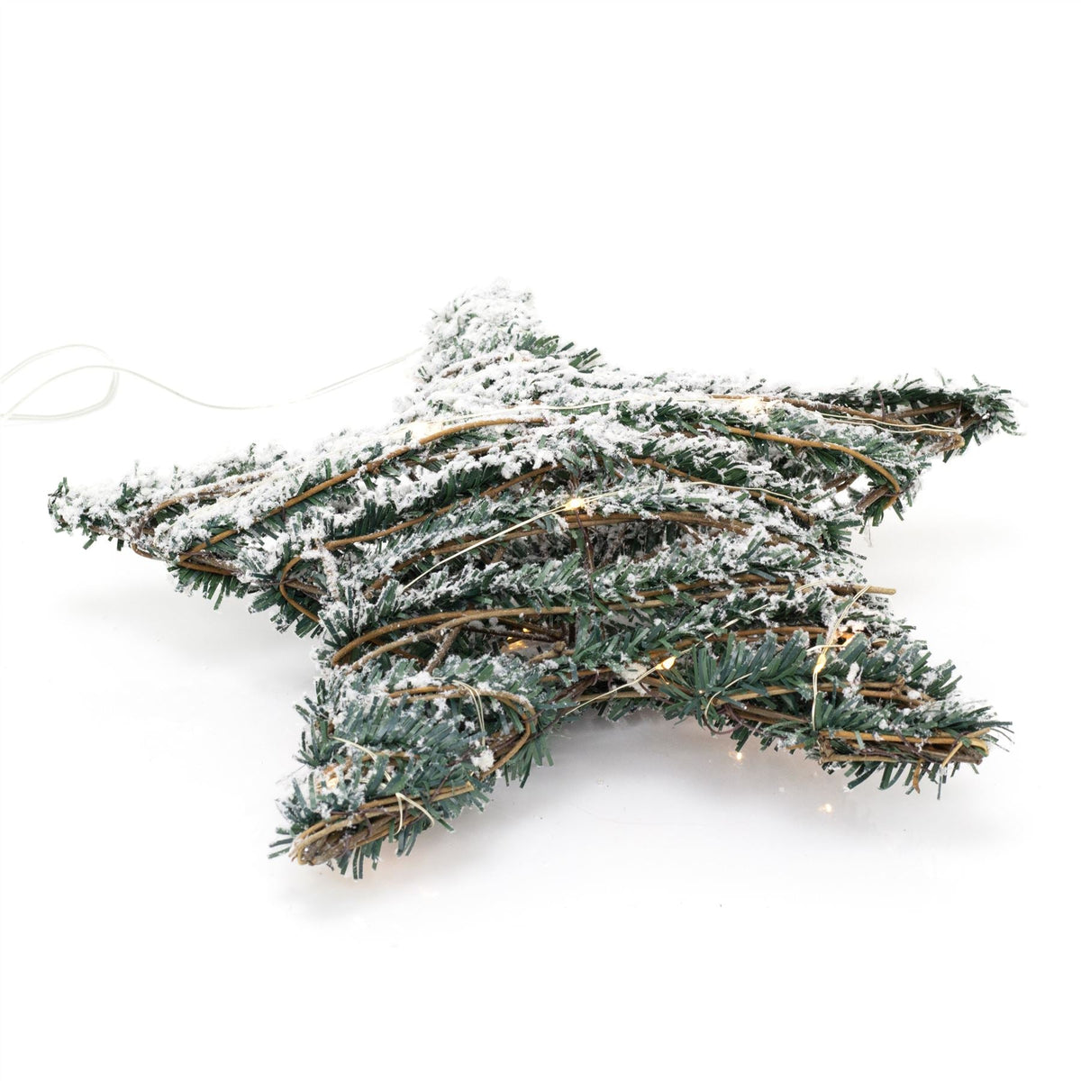 Snow Topped Hanging Christmas Star Light | Snow Star Decoration With 20 LED Lights Battery Operated | Christmas Window Lights - 30cm Ornament - Tophatter Daily Deals