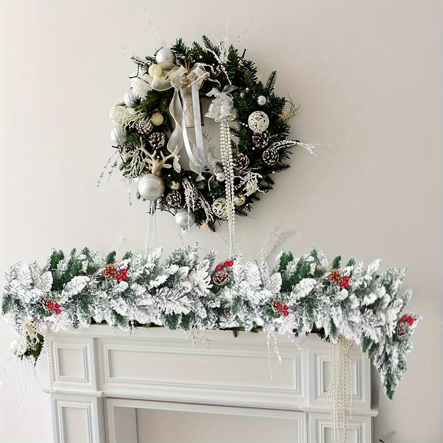 Artificial Christmas Snow Pine Wreath Garland - Tophatter Daily Deals