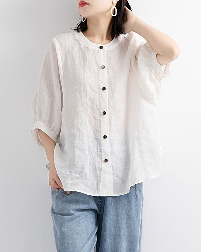 Lantern Sleeve Retro Loose Shirt White Blouses & Shirts - Tophatter Daily Deals