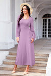 Tie Back Ribbed Round Neck Long Sleeve Dress Lilac Casual Dresses - Tophatter Daily Deals