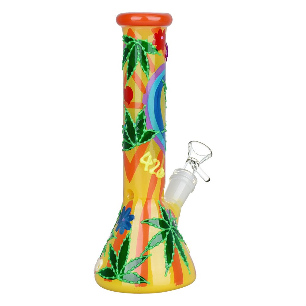 420 Leafy Sunburst Glow Beaker Bong Bongs - Tophatter Daily Deals
