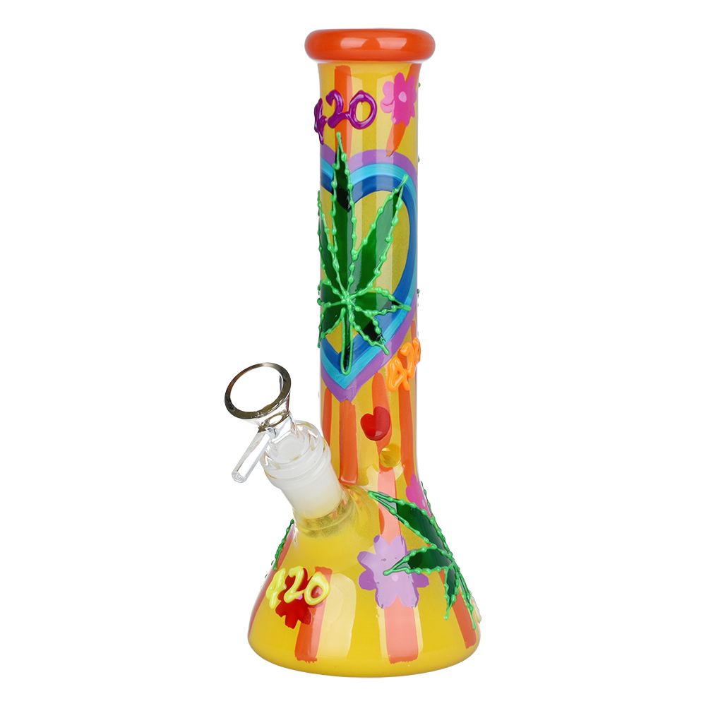 420 Leafy Sunburst Glow Beaker Bong Bongs - Tophatter Daily Deals
