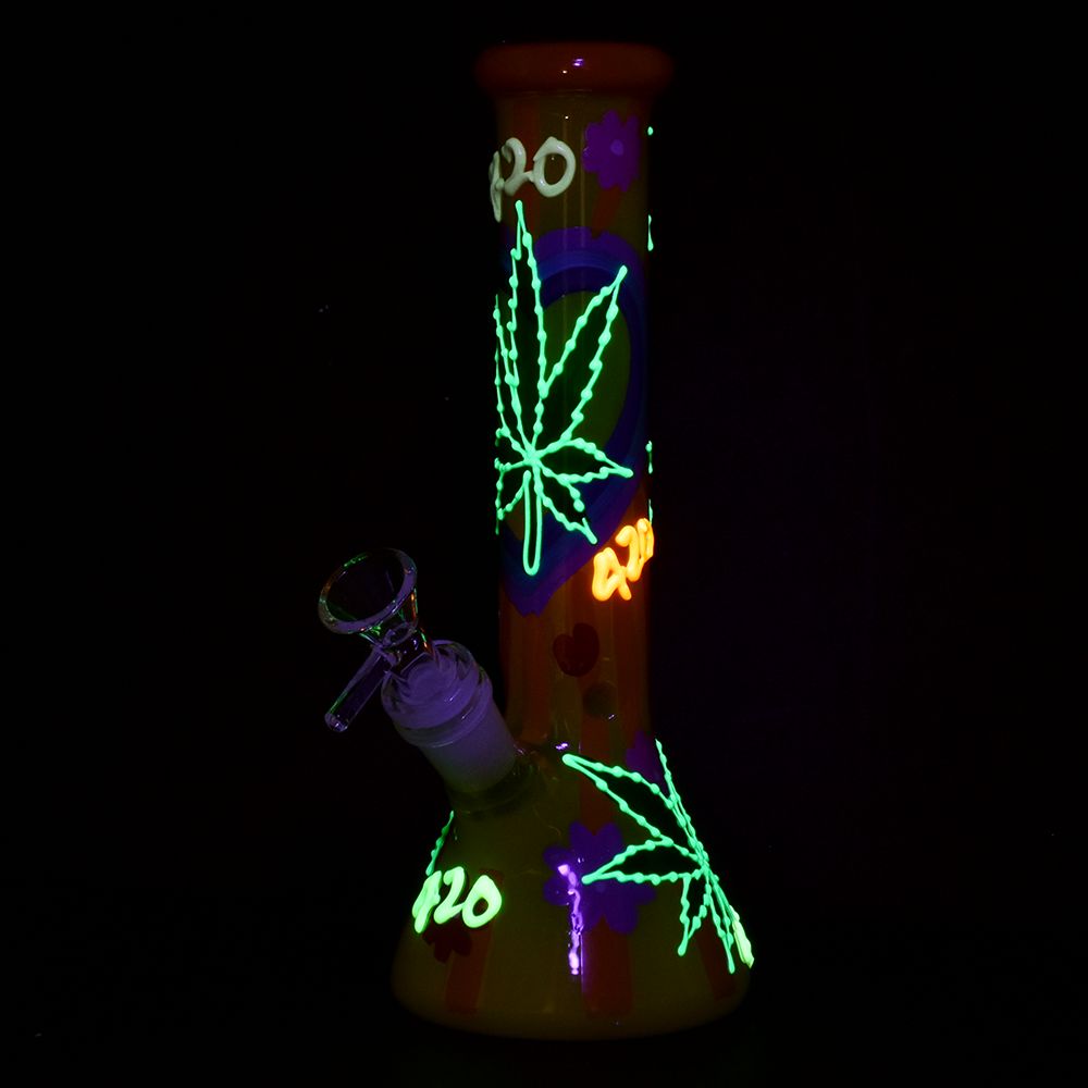 420 Leafy Sunburst Glow Beaker Bong Bongs - Tophatter Daily Deals