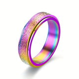 Stainless Steel Spinner Ring, Frosted Anxiety Fidget Band, 6 mm Rainbow Rings - Tophatter Daily Deals
