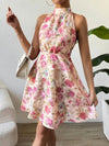 Smocked Printed Halter Neck Dress Floral Casual Dresses - Tophatter Daily Deals