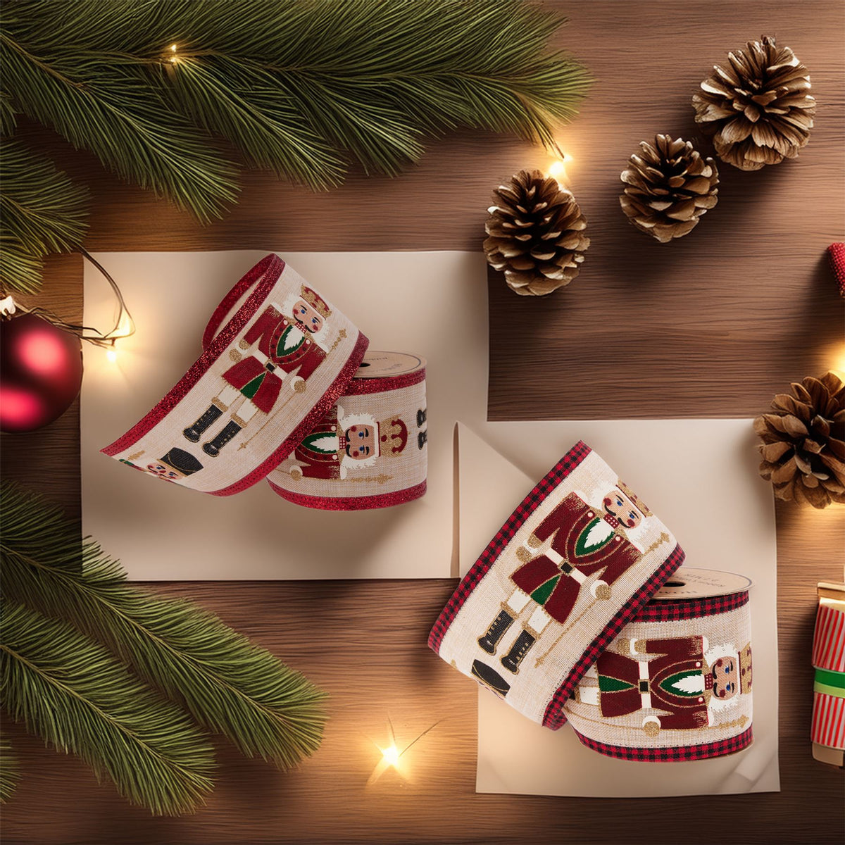 Luxury Nutcracker Wired Christmas Ribbon | Festive Ribbon Gift Wrapping & Craft Tree Decoration - Tophatter Daily Deals