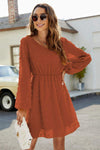 Swiss Dot V-Neck Lantern Sleeve Mini Dress Terracotta Casual Dresses - Tophatter Daily Deals