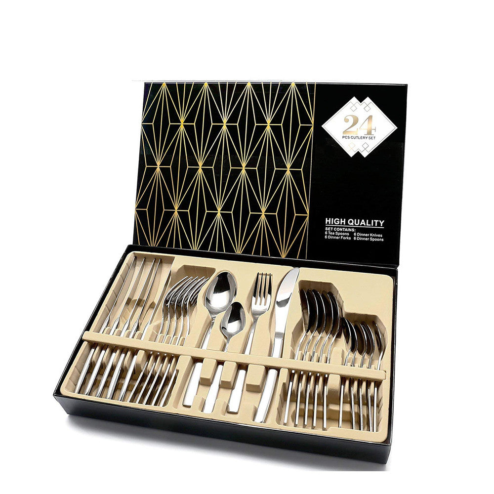 24 PCS Flatware Set Cutlery Dinnerware Spoon Knives Gift Box China 0 - Tophatter Daily Deals