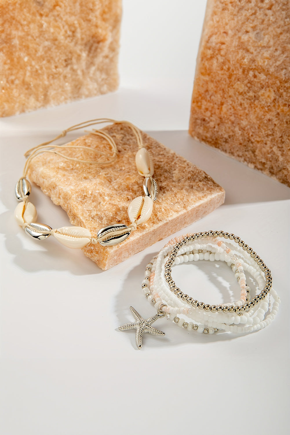 White 7pcs Starfish Seashell Beaded Bracelet Set Bracelets - Tophatter Daily Deals