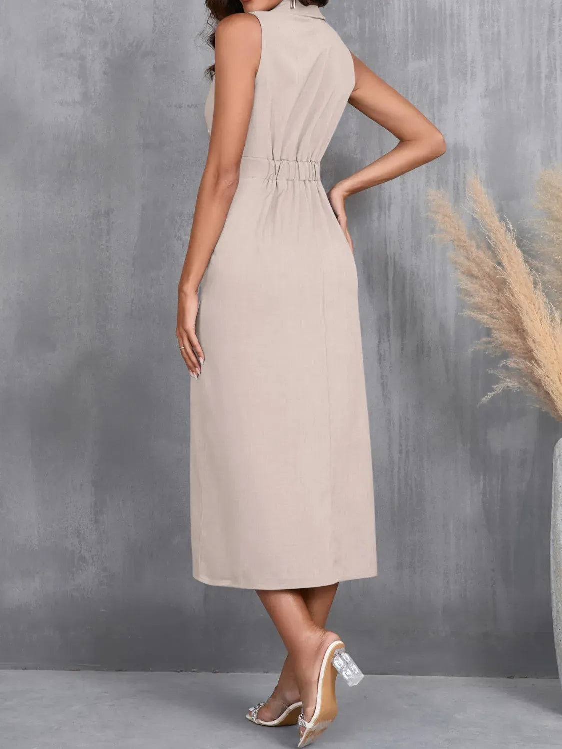 Ruched Sleeveless Midi Dress Casual Dresses - Tophatter Daily Deals