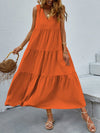 Tiered V-Neck Sleeve Dress Orange Casual Dresses - Tophatter Daily Deals