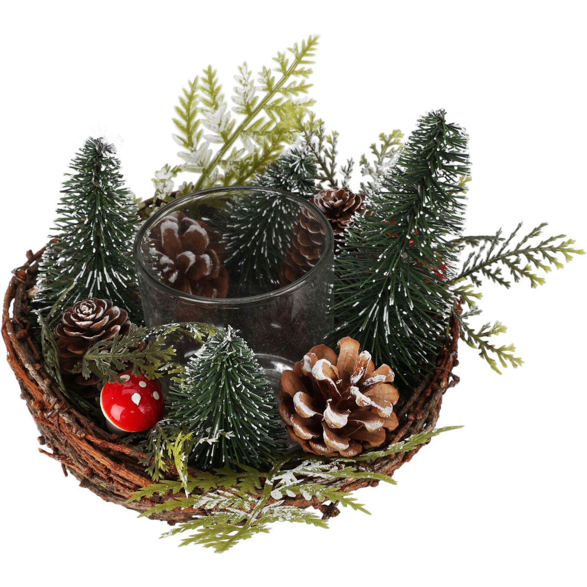 Christmas Tree Tealight Candle Holder | Pinecone & Toadstool Centrepiece - 12cm Candle Holder - Tophatter Daily Deals