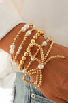 Gold Bow Knot Pearl Beaded Multi Layered Bracelet Set Gold ONE SIZE Alloy Bracelets - Tophatter Daily Deals