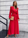 Pleated Surplice Tie Waist Maxi Dress Deep Red Casual Dresses - Tophatter Daily Deals