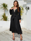 V-Neck Long Sleeve Pleated Dress Casual Dresses - Tophatter Daily Deals