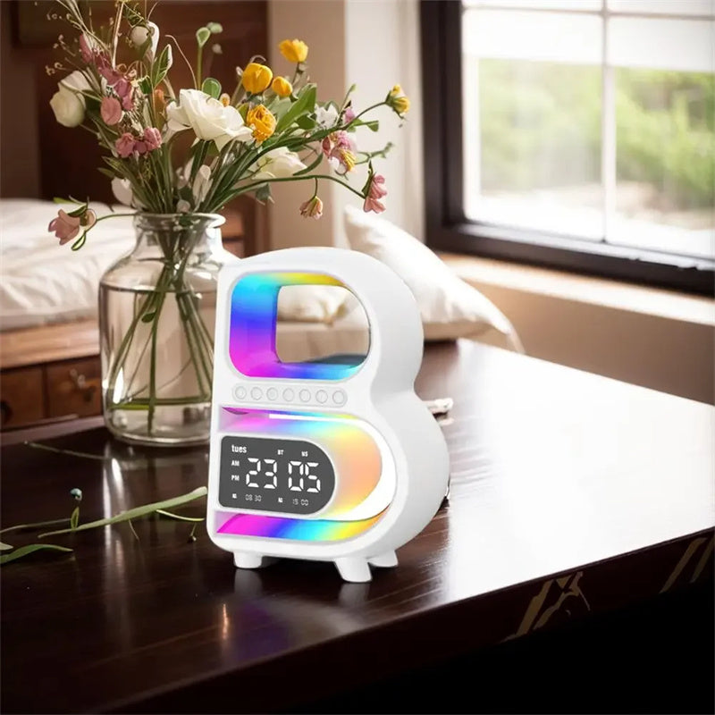 2024 New B-Shaped Blutooth Speaker Multifunctional Smart Music Rhythm Lighting Phone Wireless Charger TF Card AUX Input Standard Mode 0 - Tophatter Daily Deals