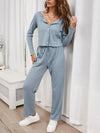 Button Front Long Sleeve Top and Pants Lounge Set Loungewear Sets - Tophatter Daily Deals