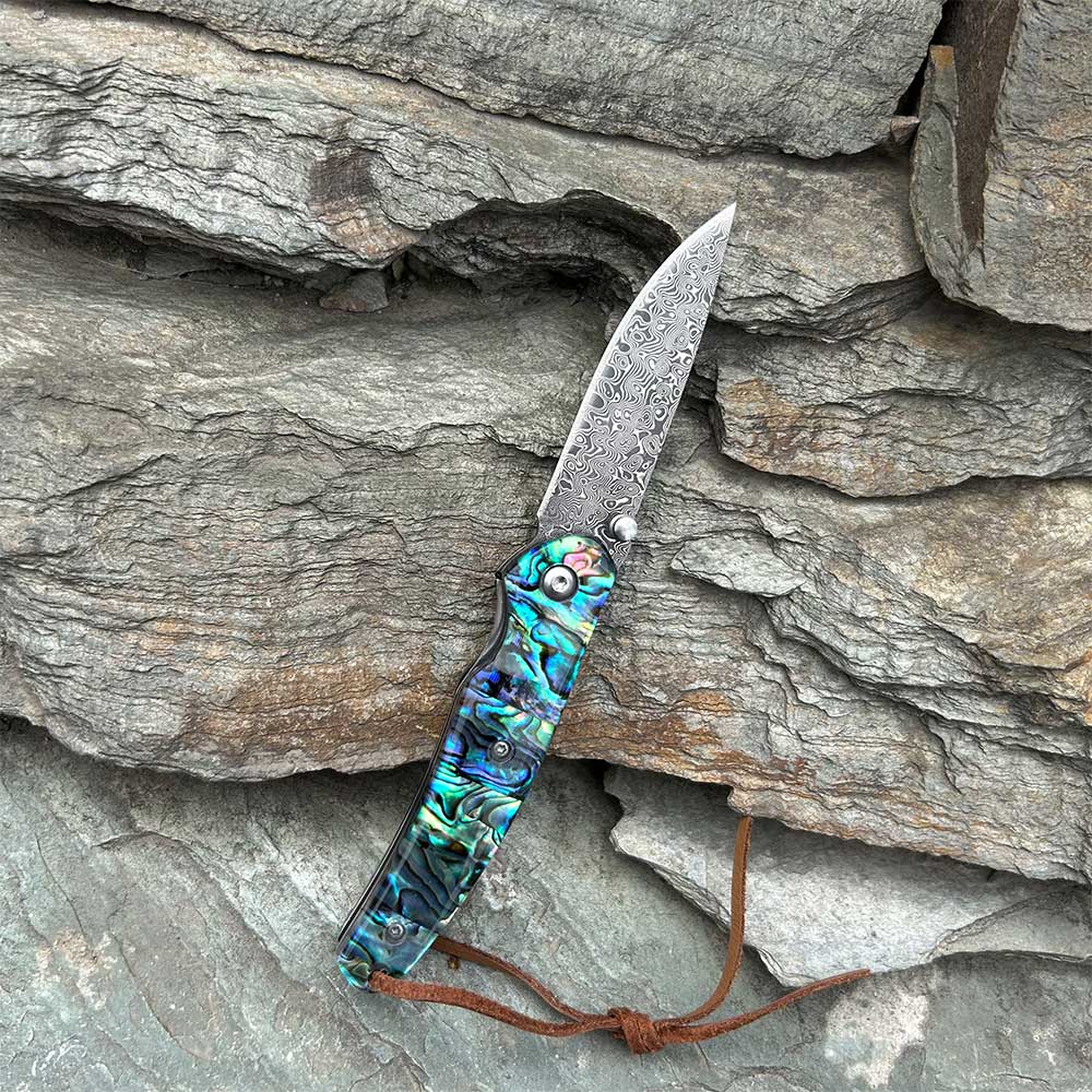Damascus Knife Handmade Colored Folding Knife - Tophatter Daily Deals
