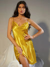 Spaghetti Strap Cowl Neck Satin Night Dress Yellow Sleep Dresses - Tophatter Daily Deals