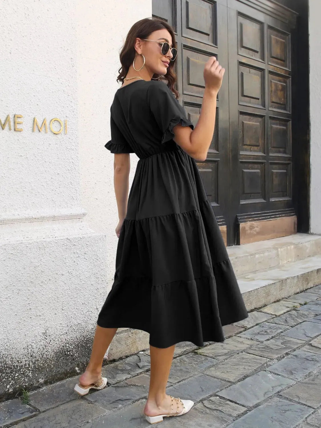 V-Neck Short Sleeve Midi Dress Casual Dresses - Tophatter Daily Deals