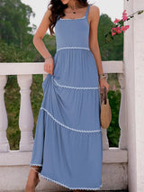 Tiered Square Neck Maxi Cami Dress Dusty Blue Casual Dresses - Tophatter Daily Deals