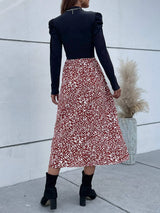 Printed Mock Neck Puff Sleeve Midi Dress Casual Dresses - Tophatter Daily Deals