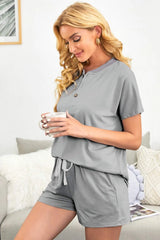 Quarter Button Short Sleeve Top and Shorts Lounge Set Loungewear Sets - Tophatter Daily Deals
