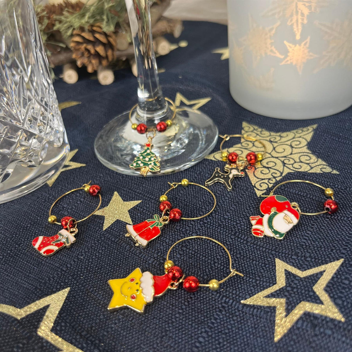 Christmas Wine Glass Charms | 6-Piece Novelty Glass Markers for Christmas Party Wine Glass Charms - Tophatter Daily Deals