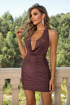 Halter Neck Lace-Up Ruched Dress Cocktail Dresses - Tophatter Daily Deals