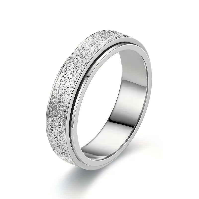 Stainless Steel Spinner Ring, Frosted Anxiety Fidget Band, 6 mm Silver Rings - Tophatter Daily Deals