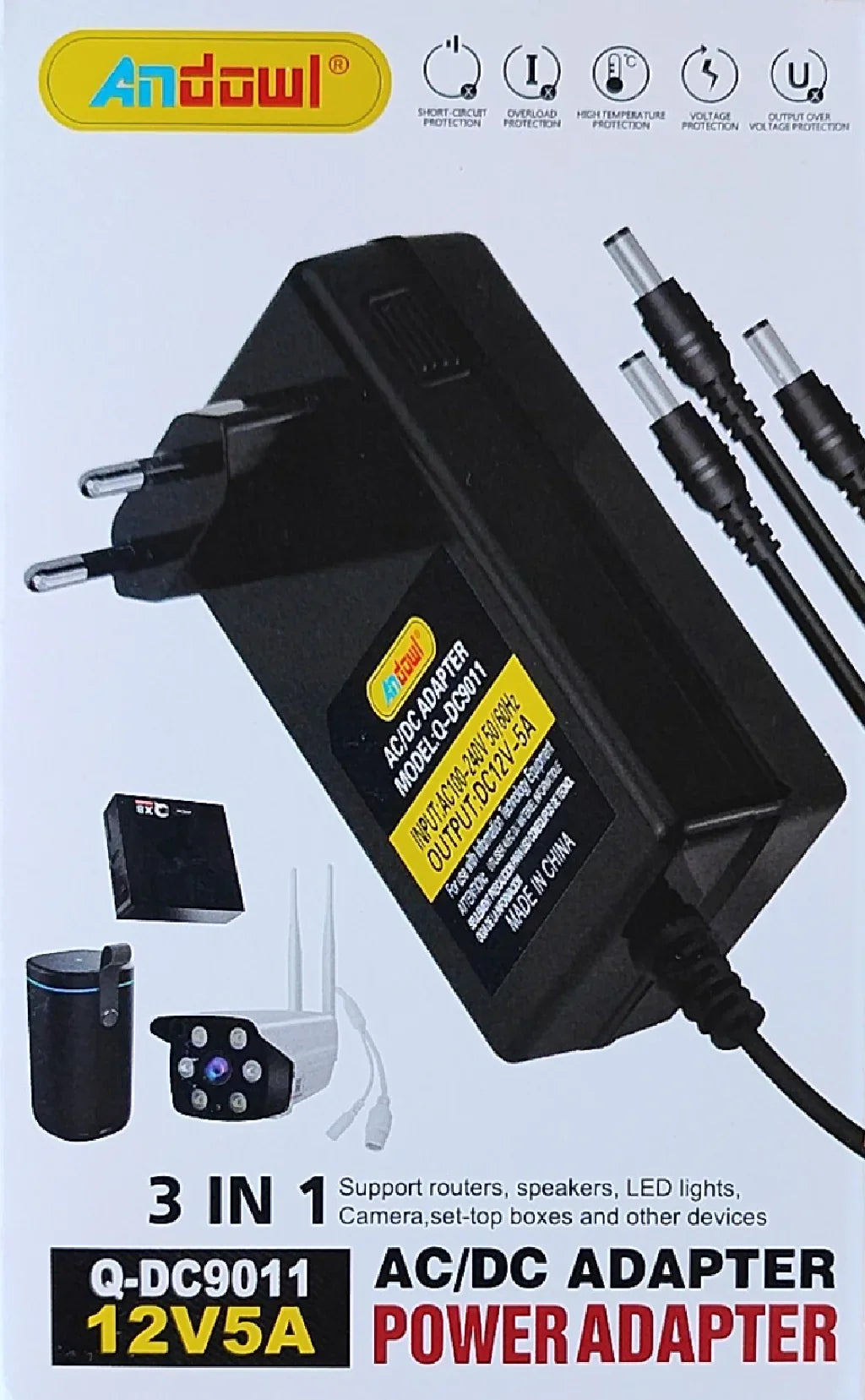 ANDOWL Q-DC9011 POWER ADAPTEr-12V 5A 3-IN-1 - Tophatter's Army Deals CCTV - Tophatter Daily Deals