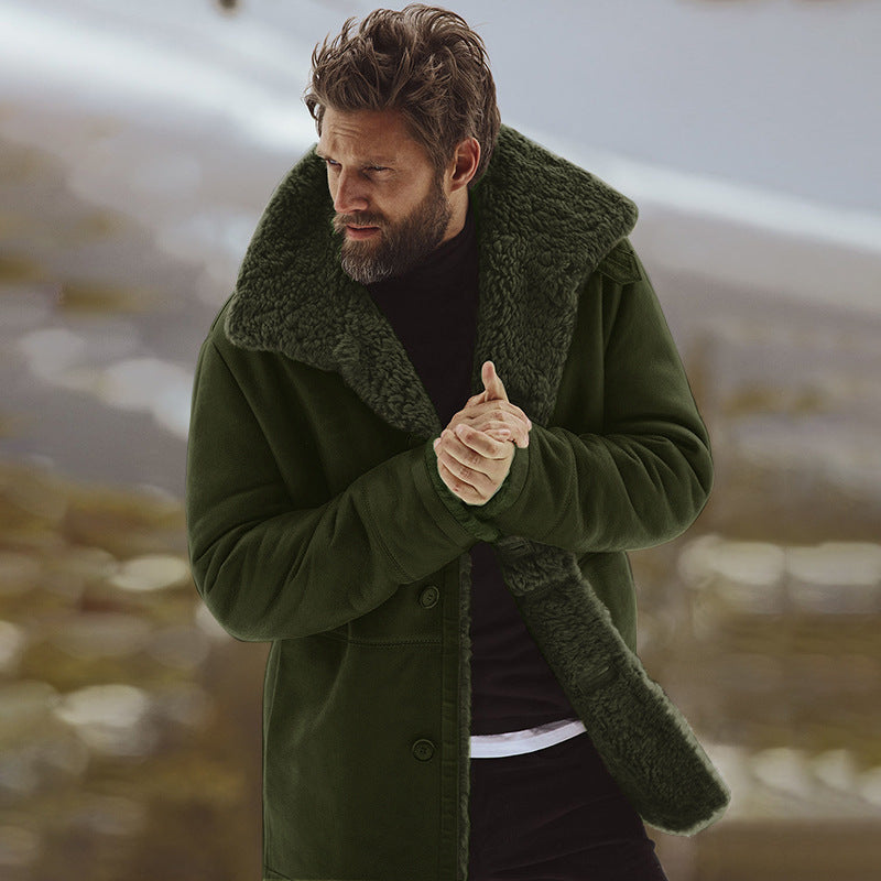 Warm Men’s Winter Coat - Single-Breasted Sherpa Lined Army Green 3D Changing Face Moving Picture Frame - Tophatter Daily Deals