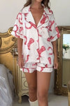 Printed Button Up Top and Shorts Lounge Set White Loungewear Sets - Tophatter Daily Deals