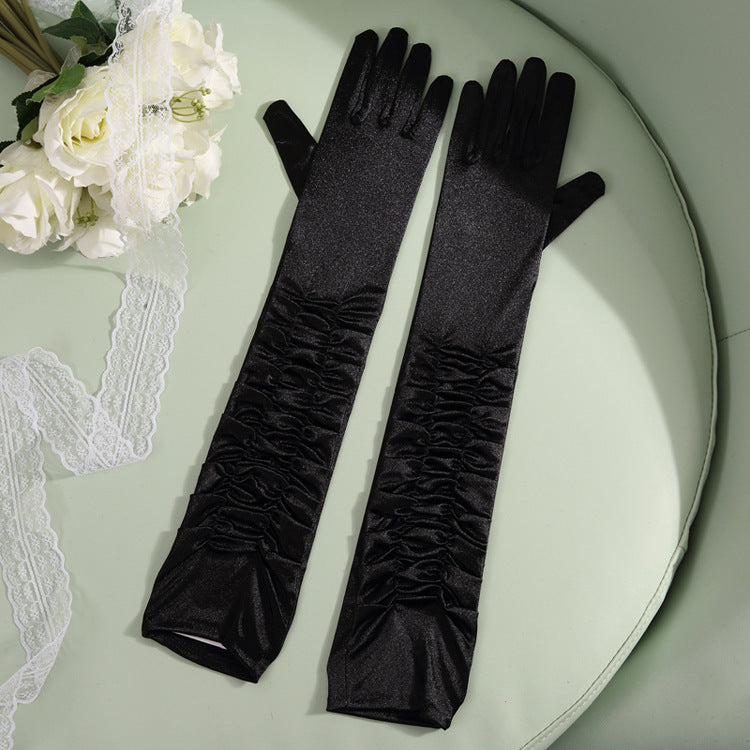 50cm Bridal Wedding Dress Satin Lengthened Gloves Black 50cm 0 - Tophatter Daily Deals